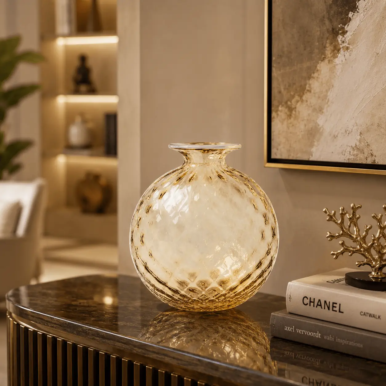 ANGIE HOMES Beige Aura Crystal Vase