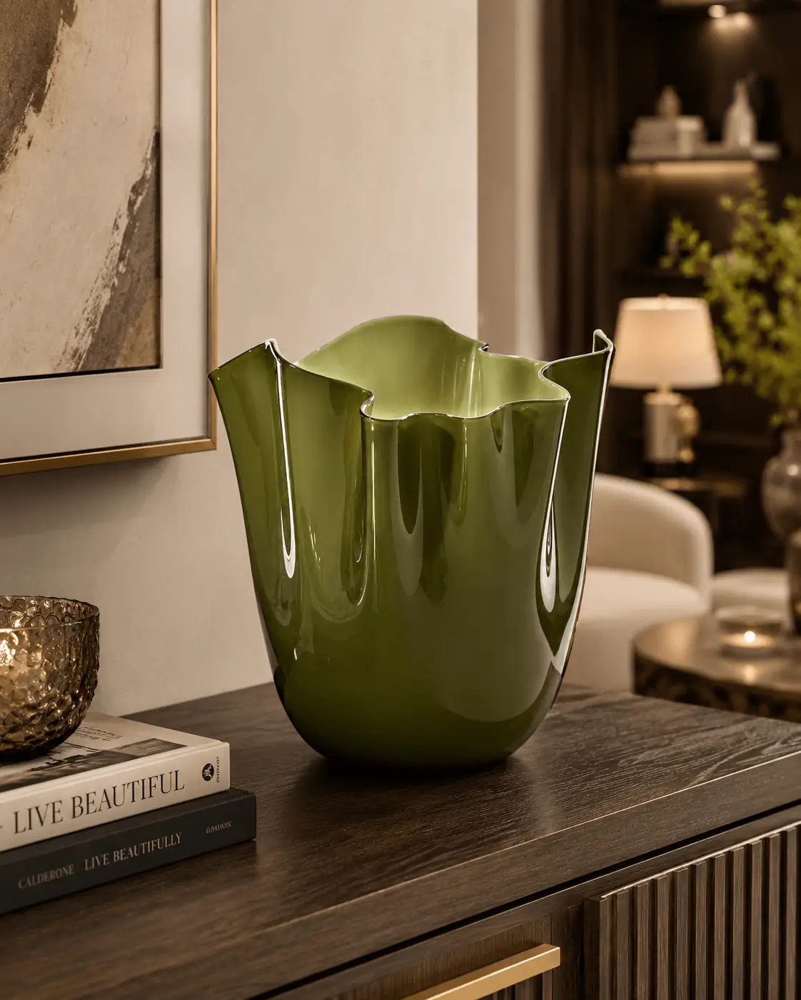ANGIE HOMES Olive Luxe Sculpted Vase