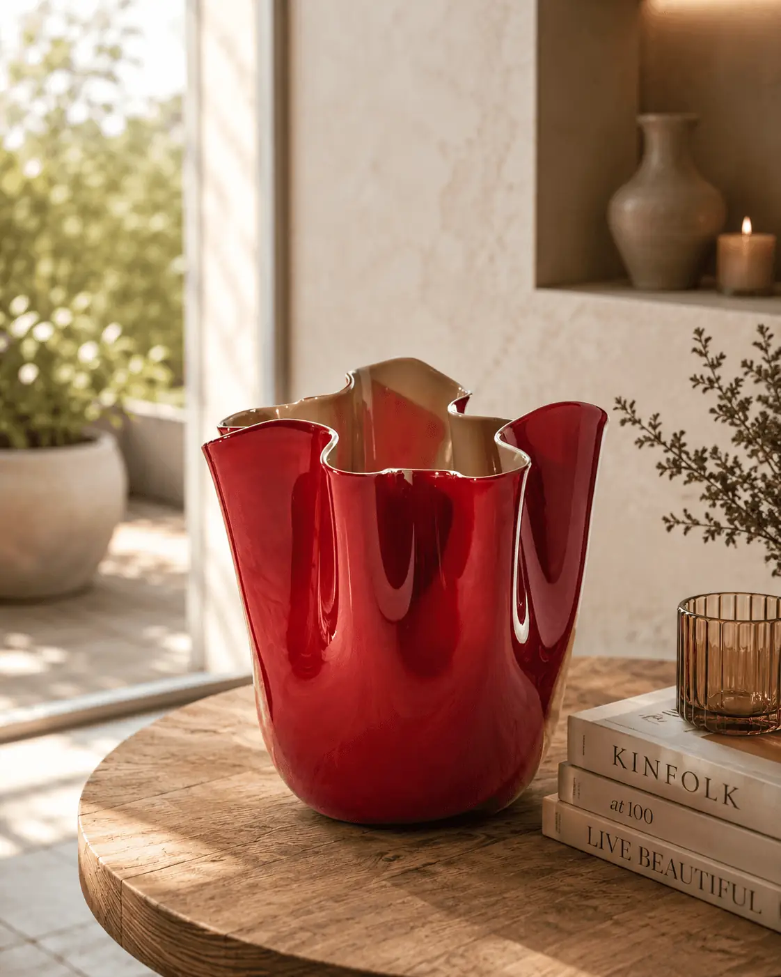 ANGIE HOMES Crimson Wave Sculpted Vase