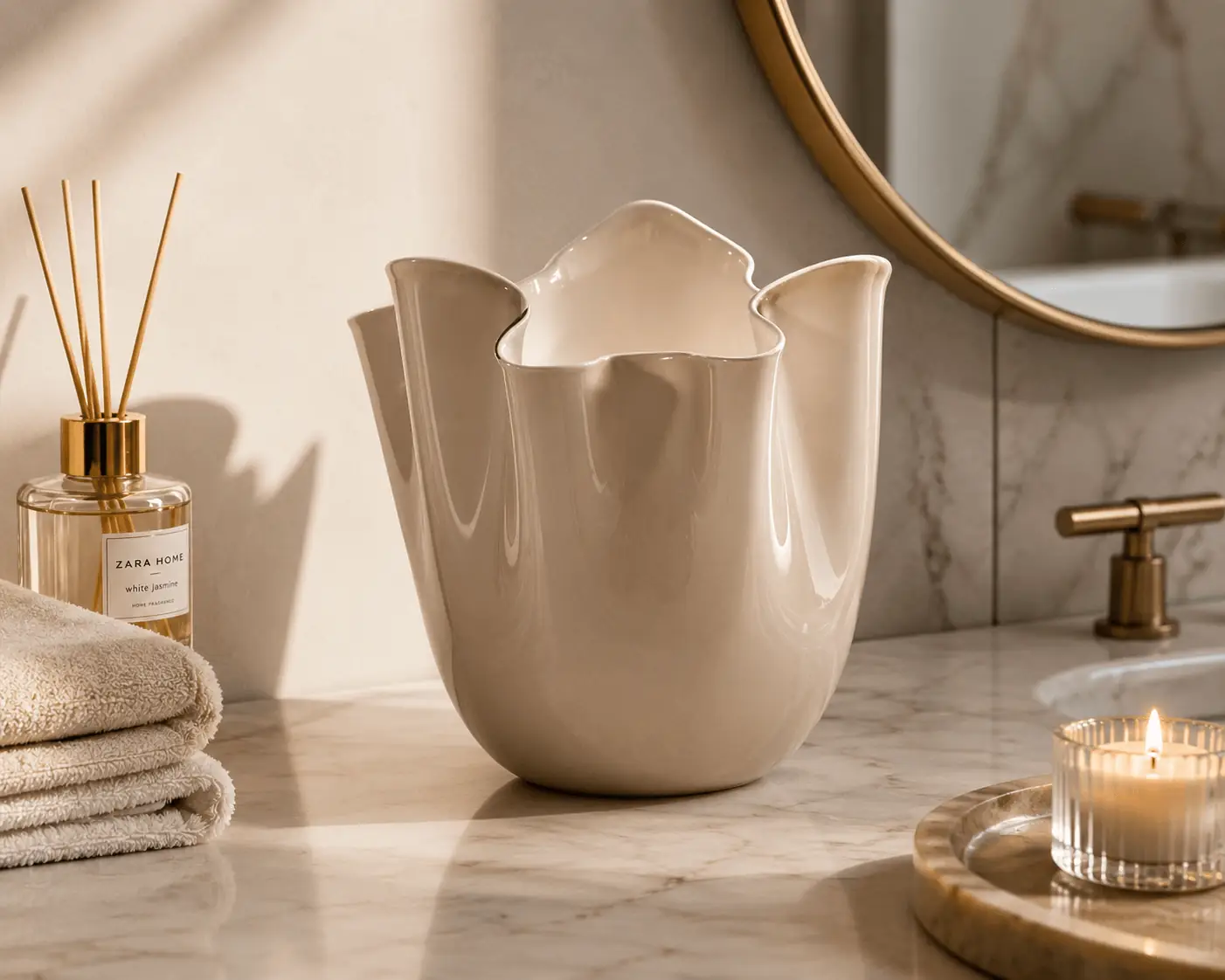 ANGIE HOMES Taupe Wave Sculpted Vase