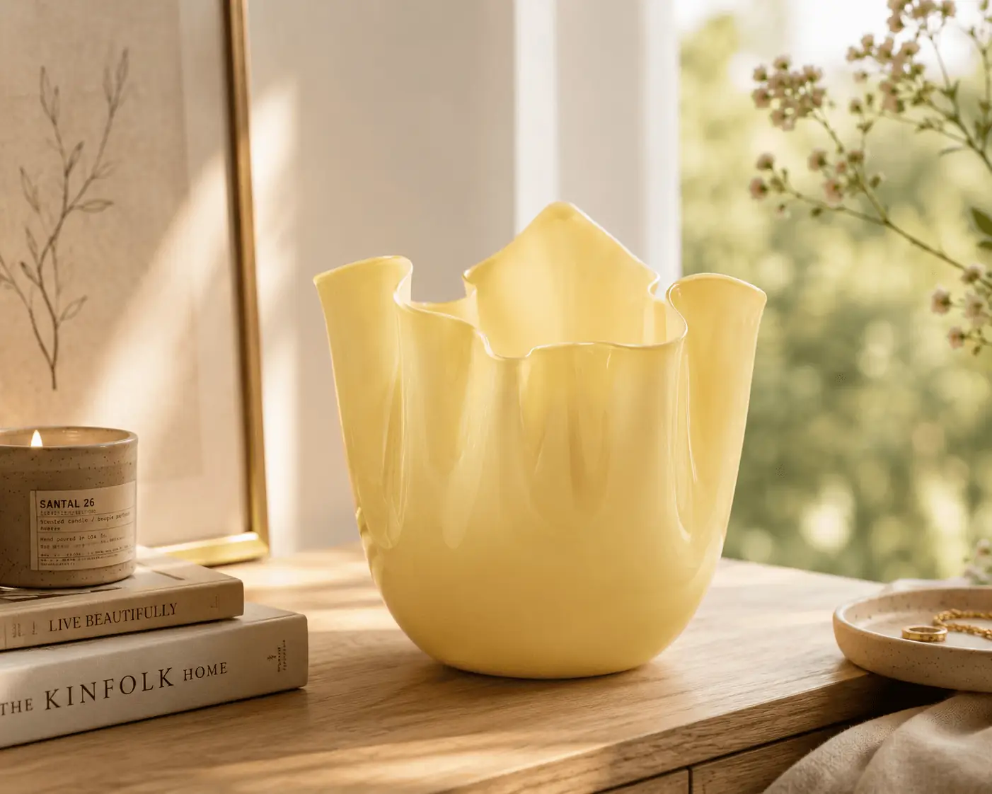 ANGIE HOMES Beige Wave Sculpted Vase