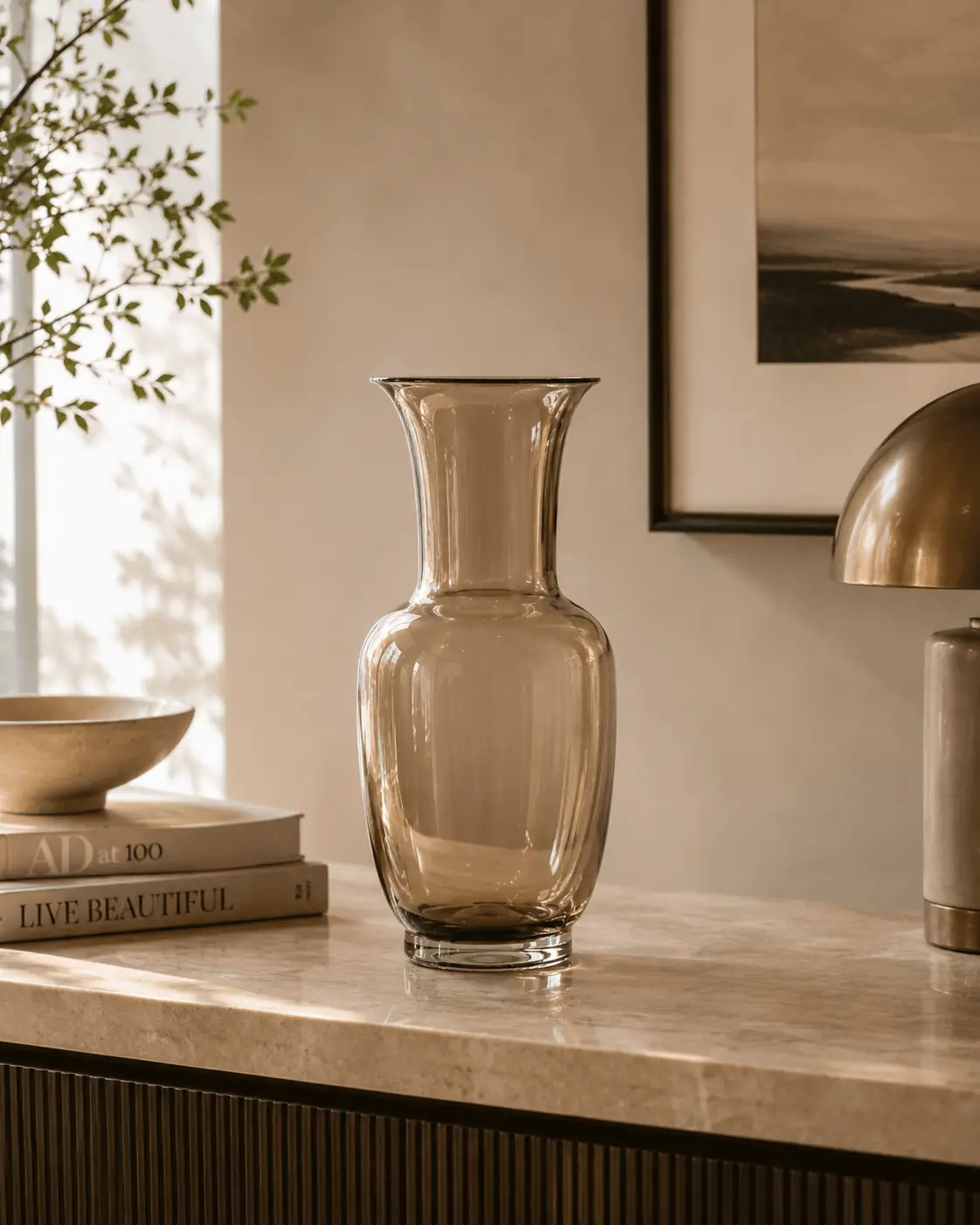 ANGIE HOMES Beige Harmony Glass Vase