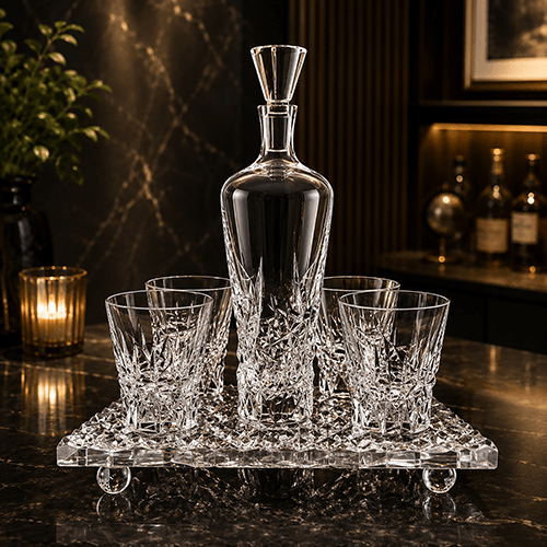 MINZU CRYSTAL CLEAR DECANTER AND WHISKEY GLASSES SET WITH TRAY