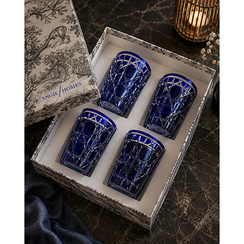 Clear Blue Cut glasses gift box (set of 4) – ANGIE HOMES