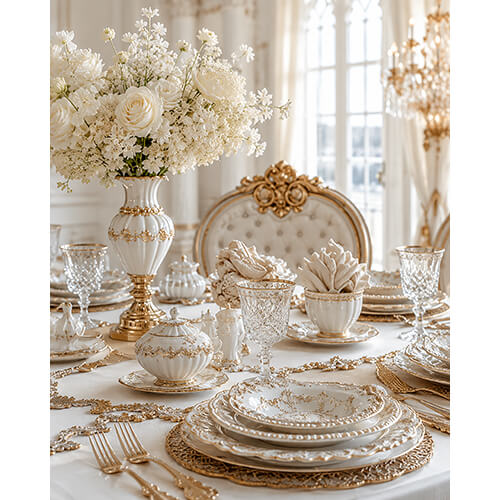 Dinner set in gold plate