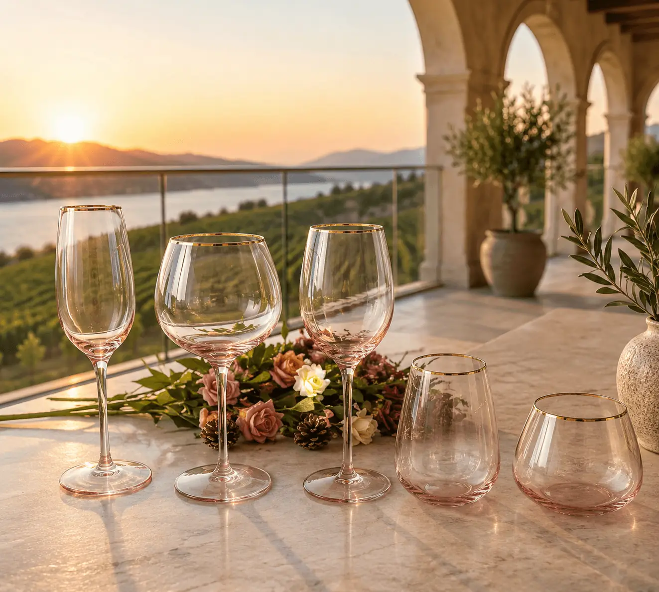 HISBISCUS CHAMPAGNE AND WINE GLASS SET