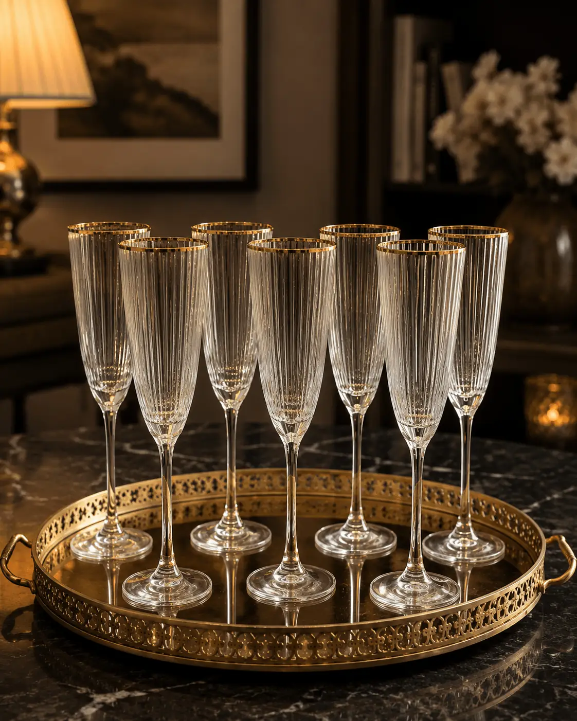 FEATHER CRYSTAL CHAMPAGNE & WINE GLASS SET