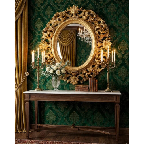 Gleam Round Gold Leaf Mirror