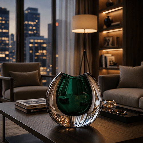 Green and White Coral Murano Vase - Angie Homes