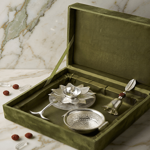 Silver Diya set with Katori And Spoon Gift – ANGIE HOMES