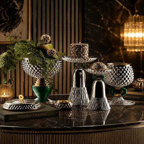 Silver bowl n silver candle stand – ANGIE HOMES