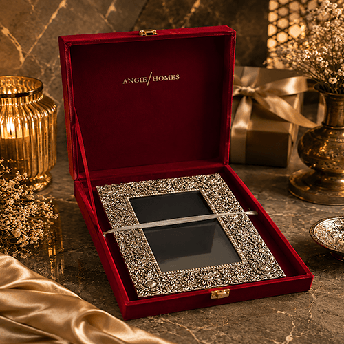Silver Plated Floral Design Photo frame With Gift box – ANGIE HOMES