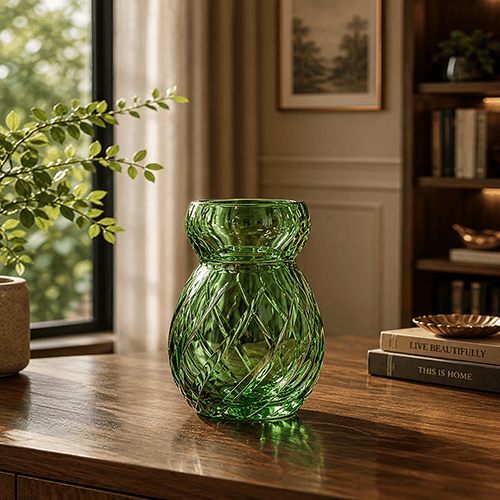 Asahi Green Crystal Vases - Angie Homes