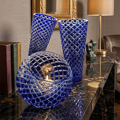 Hiroto Blue Crystal Vases - Angie Homes