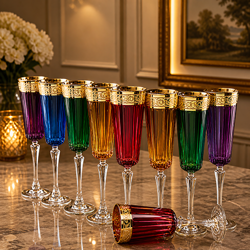 LUXURY ROYAL COLORED CHAMPAGNE GLASS SET WITH GOLD LEAF