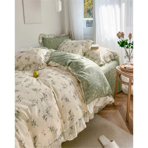 Angie Homes Luxury Beige Cotton Printed Bedsheet Set
