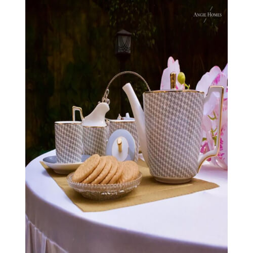 Angie Homes Winter Beige Valley Luxury Bone China Tea Set